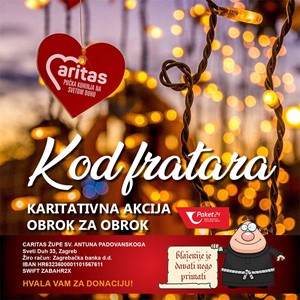 Karitativna akcija u adventu Obrok za obrok kod fratara